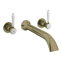 Trafalgar Lever Wall Mounted Bath Spout And Stop Taps - Antique Brass
