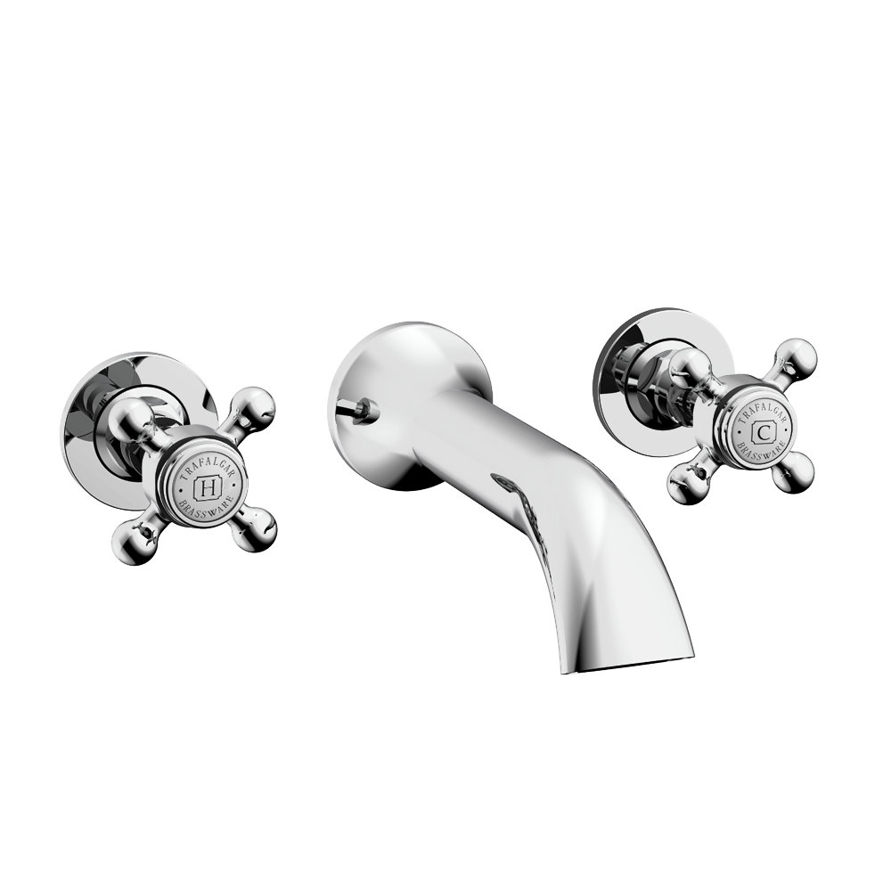 Trafalgar Wall Mounted Basin Spout And Crosshead Stop Taps Chrome 5 Trafalgar Wall Mounted Basin Spout And Crosshead Stop Taps Chrome - Image 3