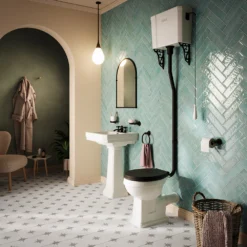 Trafalgar High Level Toilet (Matt Black) Excludes Seat -Victorian Plumbing Shop thlt1mb d5