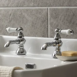Chatsworth 1928 Traditional White Lever Pillar Basin Taps -Victorian Plumbing Shop trad015d d3