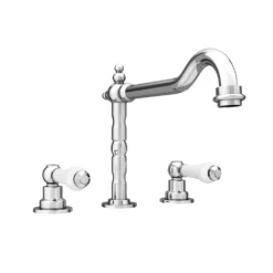 Chatsworth 1928 Traditional 3TH White Lever Deck Mounted Basin Mixer Tap With Curved Spout -Victorian Plumbing Shop trad024d d2
