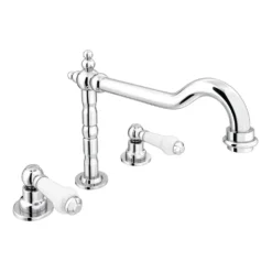 Chatsworth 1928 Traditional 3TH White Lever Deck Mounted Basin Mixer Tap With Curved Spout