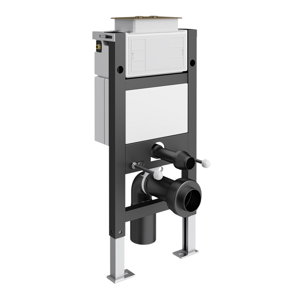 Trafalgar Compact Wall‑Hung Toilet Frame – Top/Front Flush With Dual‑Flush Cistern & Antique Brass 2‑Button Plate 3 Trafalgar Compact Wall‑Hung Toilet Frame – Top/Front Flush With Dual‑Flush Cistern & Antique Brass 2‑Button Plate