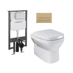 Crosswater MyHome Wall Hung Toilet Set – Brushed Brass Flush Plate -Victorian Plumbing Shop vpwcpackbb n